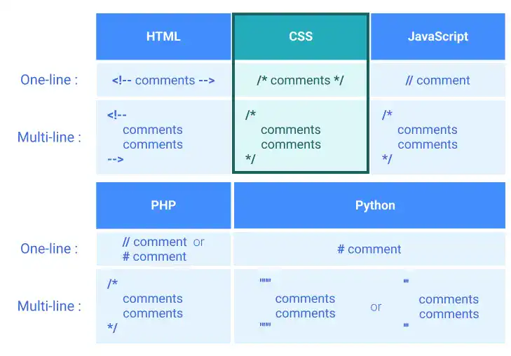 Comments in CSS Document and other programing languages