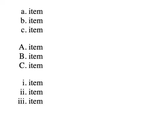 Ordered list with the type attribute