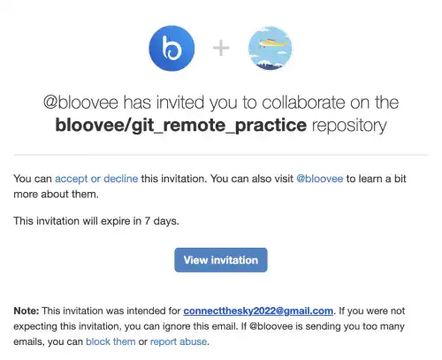 Accept the collaboration invitation on GitHub: Step 1