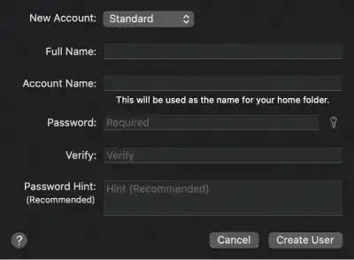 Creating a new user on Mac: Step 6