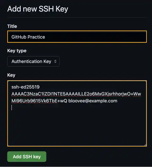 Generating and uploading SSH key (GitHub): Step 4