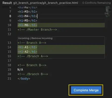 Git Managing Conflict with VS Code: Example 4