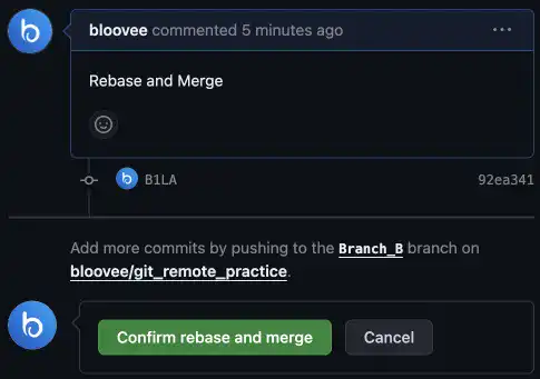 Rebase and merge: rebase and merge Branch_B: Step 2