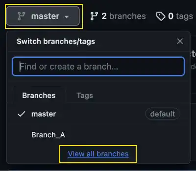 Selecting the master branch on GitHub