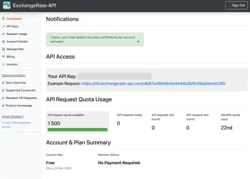 API Key UI for ExchangeRate-API