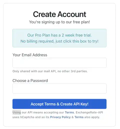 Create an account for ExchangeRate-API