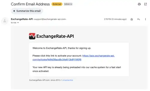 Verify your email address for ExchangeRate-API