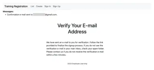 Email verification message