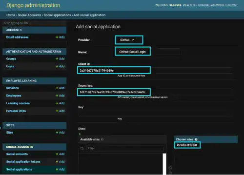 Register GitHub Social Login in Django Admin: Step 3