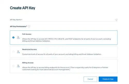 SendGrid Create an API Key: Step 2