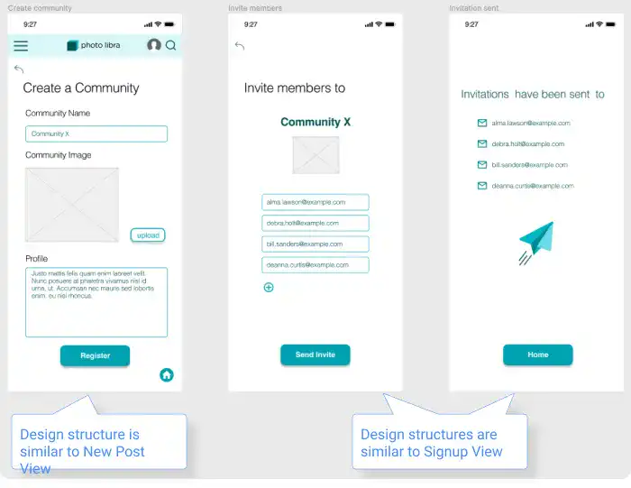 Community Registration UI for the Photo-Sharing App in Figma