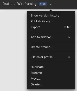 Figma Design File User Interface - File Action List