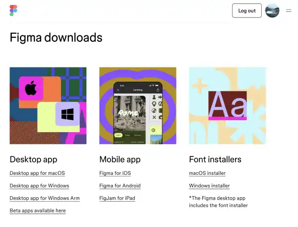 Figma downloads page UI