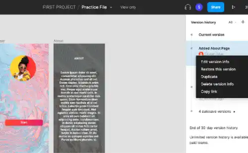 Figma Version History UI - Restore This Version