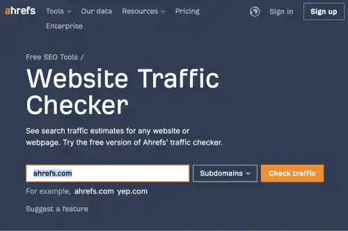 ahrefs Website Traffic Checker Landing Page