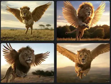 an image of a lion flying with wings (Grok)