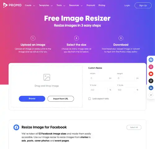 Social Media Image Resizer by Promo  Landing Page